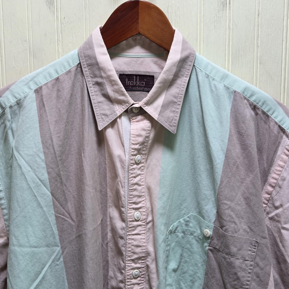 Vintage Trekka Shirt Mens M Multicolor Stripe Short Sleeve Button-Up Casual